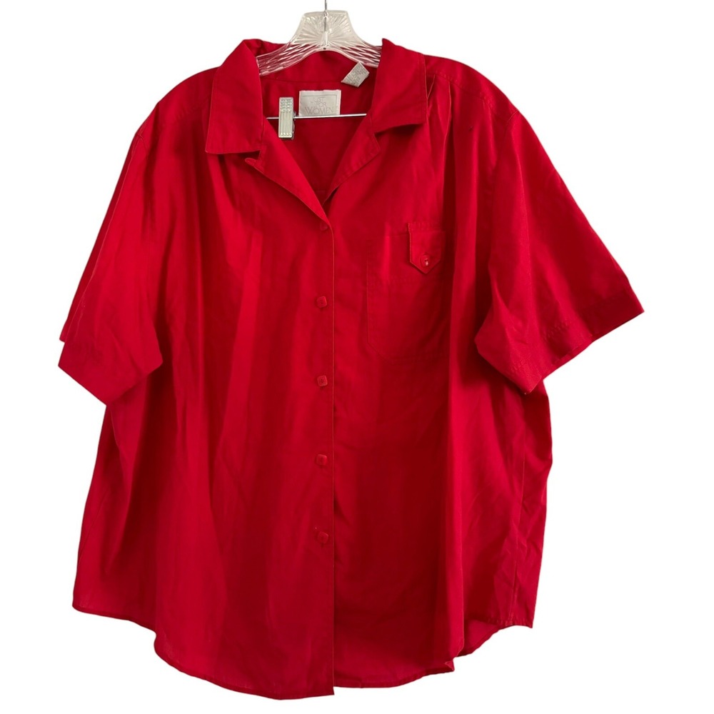 Just For Women Red Short Sleeve Button Down Shirt Plus Size 3X Pocket Top